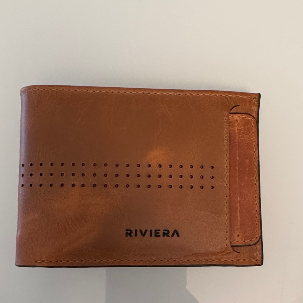 FINAL SALE‼️Riviera Tan Leather Wallet with Perforated Design